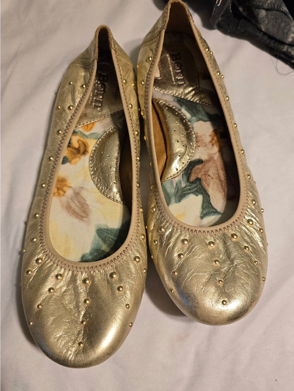 Born Metallic Gold Studded Ballet Flats